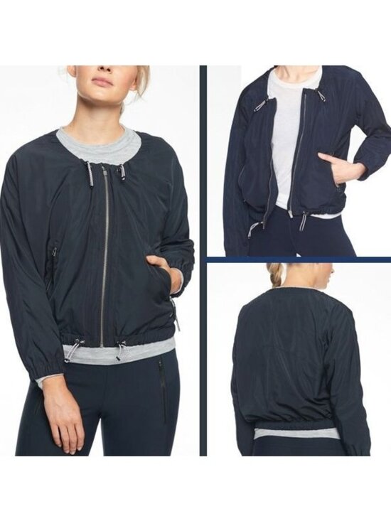 Athleta Jackets & Blazers - Athleta Chill Bomber Jacket 202074-04 Womens M Navy Captain Lined Zip Drawstring